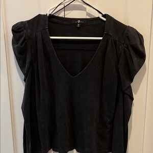 7 For All Mankind Black Puff Sleeve Blouse
